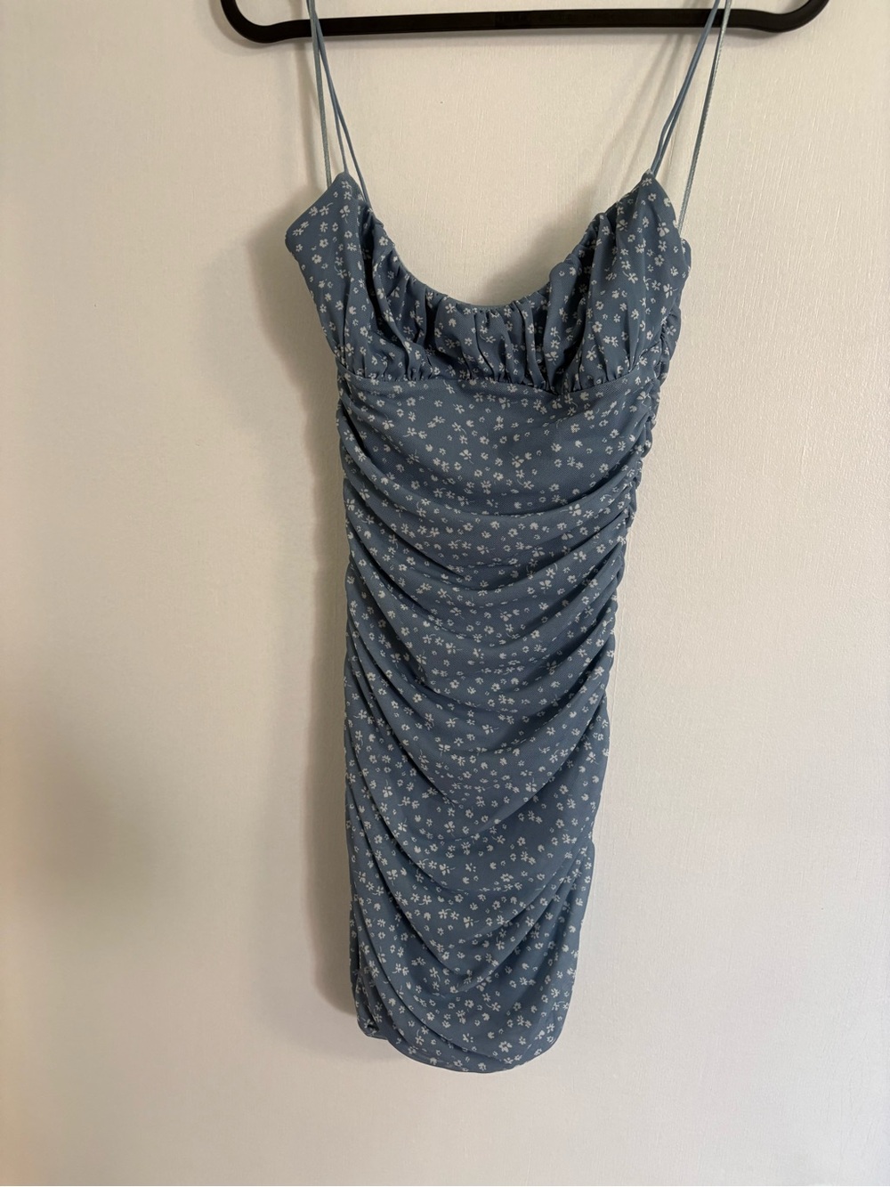 Garage Blue Floral Ruched Mini Dress
